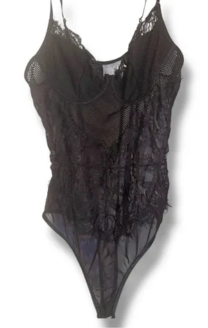 NWOT Black Lace & Mesh Lingerie Bodysuit w/Adjustable Straps – Sexy&Elegant XL thumbnail 1
