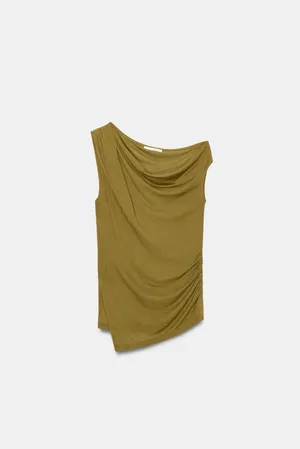 BNWT Zara Olive Green Draped Asymmetric Top thumbnail 3