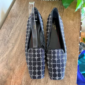 Vintage Kate Spade Noel Size 7.5B Black White Jacquard Square Toe Loafer Y2K Mod thumbnail 4