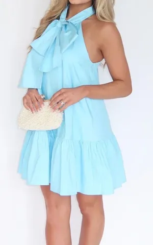 Hazel and Olive AQUA BOW TIE MINI DRESS thumbnail 1