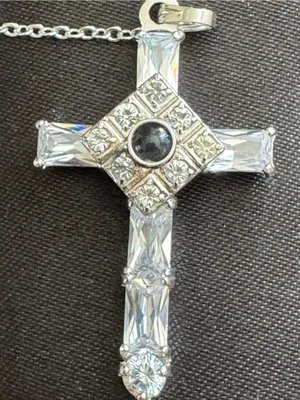 Crystal Cross Necklace 18” .925 Silver Plated Chain NIB thumbnail 3