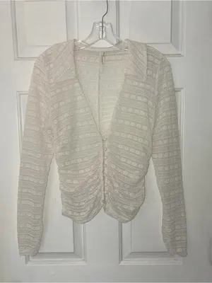 By Anthropologie Long-Sleeve V-Neck Floral Lace Top thumbnail 4