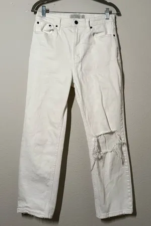 Abercrombie & Fitch 100% Cotton White Mom Jeans thumbnail 1