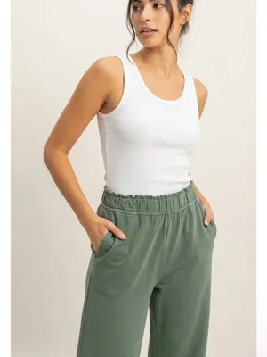NEW Double Zero Gray Green 100% Cotton Wide Leg Flare Pants thumbnail 4