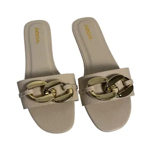 Soda Women's Size‎ 11 Flat Slide Sandals Cream Gold Chain Detail Slip On thumbnail 1