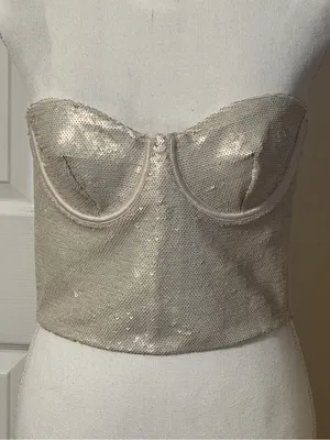 Zara Cream Sequin Sleeveless Corset Crop Top NWT thumbnail 6