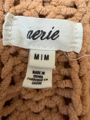 Aerie Cable Car Knit Quarter Zip Pullover Sweater Warm Camel size Medium $98 thumbnail 5