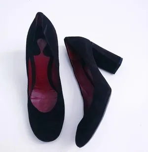 Chloe Chunky Block Round Toe Suede Heels thumbnail 1