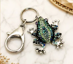 NEW Rhinestone Frog Bag Charm Keychain Green Blue Silver thumbnail 1