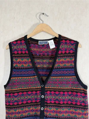 Erika Classics Women’s Vintage 90s Ramie Cotton Cardigan Vest in Fair Isle M thumbnail 3
