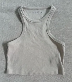 Abercrombie & Fitch Cream Ribbed Racerback Crop Tank Top thumbnail 1