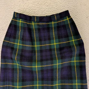Vintage Navy Green Plaid Wrap Skirt Fringed Kilt Style Button Front‎ Knee Length thumbnail 5