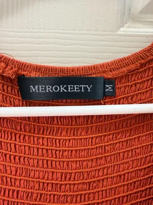 MEROKEETY Tiered Maxi Dress Size M Rust Orange Smocked Bodice thumbnail 5