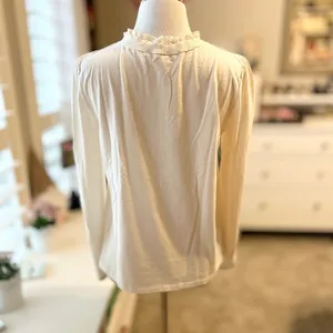 LOFT Cream Lace Yoke Top Small thumbnail 8
