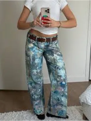 Free People Tennessee Low Rise Illusion Jeans Floral Canvas Paint Splatter thumbnail 12