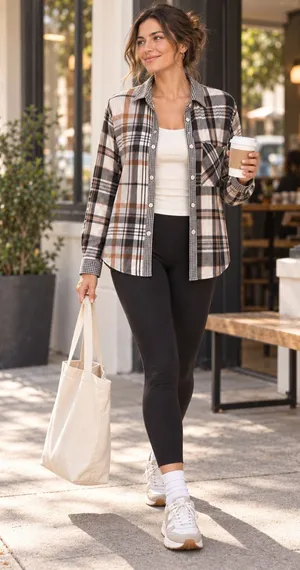 Aerie Patchwork Plaid Cotton Button Down Shirt Small Oversized Fall Top Everyday thumbnail 1