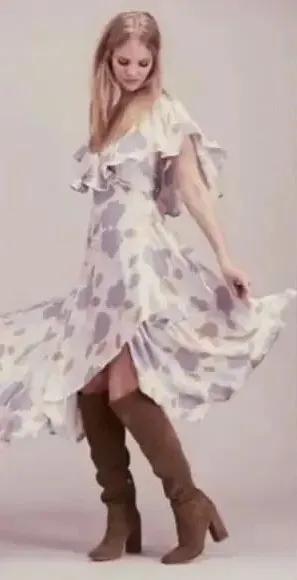 Free‎ People Faye Printed Wrap Maxi Dress Women S Cream Gray Flowy Boho Cottage thumbnail 1