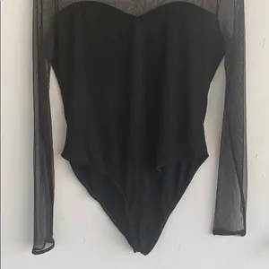 Black sheer vintage 80s size medium bodysuit Velcro bottom thumbnail 3