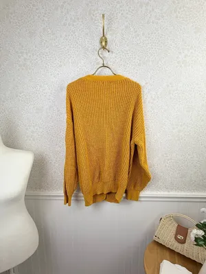 Qualfort Mustard Yellow 100% Cotton Button-Down Cardigan Sweater - Size - Large thumbnail 2