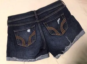 Hollister Midi rise dark wash denim shorts thumbnail 3