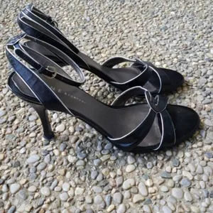 Nine & Co. Heels - Leather Upper Black with Silver Trim Ankle Tie - Size 6 thumbnail 6