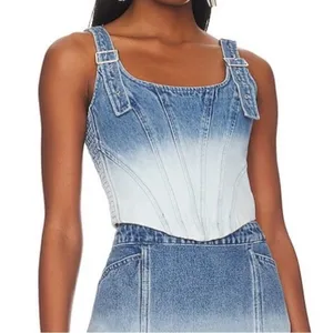 Amanda Uprichard‎ Raisa Top in Ioania Denim Buckle Crop Top Sz Lg thumbnail 1