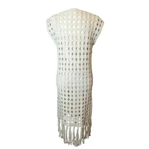Eleven Six Shaya Crochet Midi Dress w/ Fringe Ivory Cotton Resort Wear Old Money thumbnail 5