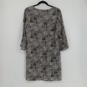 Garnet Hill Bell Sleeve Silk Shift Dress Women’s 10 Black White Geometric Office thumbnail 11