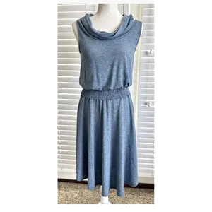Soft Surroundings XL Tall Blue Kerry Dress Sleeveless Cowl Neck Smocked Waist thumbnail 3