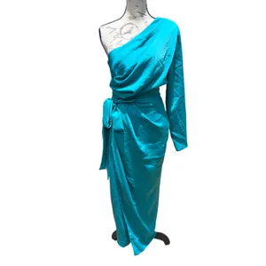ASOS DESIGN Womens One Shoulder Drape Wrap Maxi‎ Dress Turquoise Blue Size 6 thumbnail 3