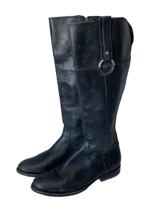 Frye Jamie Ring Tall Distressed Black Leather Riding Boots Size Women's 9 thumbnail 1
