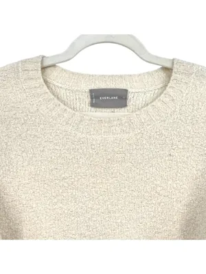 Everlane Cream Wool-Blend Crewneck Sweater Boucle Knit Size Medium Quiet Luxury thumbnail 3
