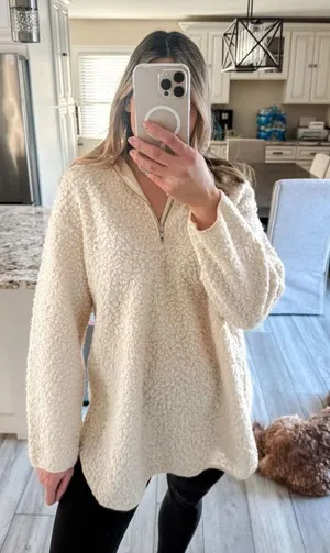 H&M Cream Teddy Sherpa Half Zip Pullover Medium Cozy Fleece thumbnail 1