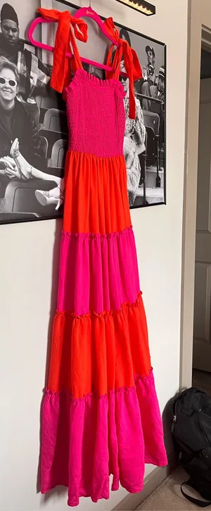 Koko + Mason Pink & Red Colorblock Maxi Dress – Tie Strap thumbnail 1