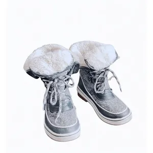 Time And Tru‎ Womens Size 6 Gray Snow Boots High Top Foldable Faux Fur thumbnail 3