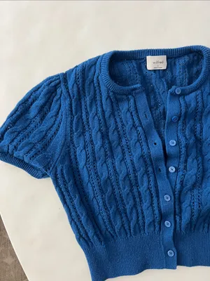 Wilfred Fey Cardigan Merino Wool and Cotton Short Sleeve Ultramarine Blue S $98 thumbnail 4