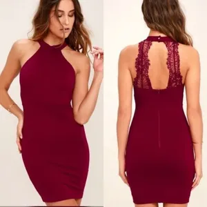 Lulus Endlessly Alluring Lace Bodycon Dress‎ in Wine Red Size Small thumbnail 8