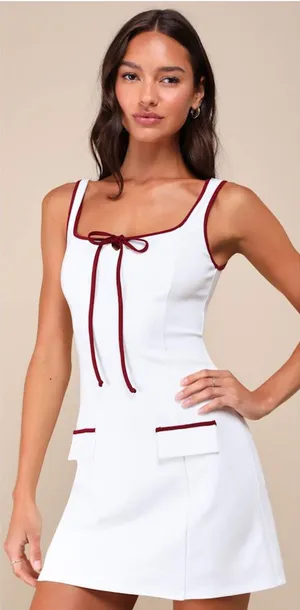 Lulus Cutest Allure Ivory Bow Square Neck Sleeveless Mini Dress thumbnail 1