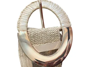 Woven Belt Gold Oval Buckle Raffia Wrapper Adjustable 4.5" Buckle 41" thumbnail 2