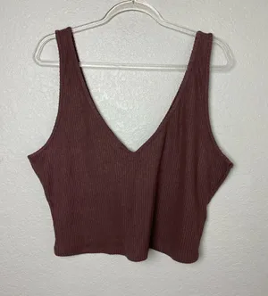 BNWT! Abercrombie & Fitch Brown Ribbed V-Neck Crop Top Size XL thumbnail 1