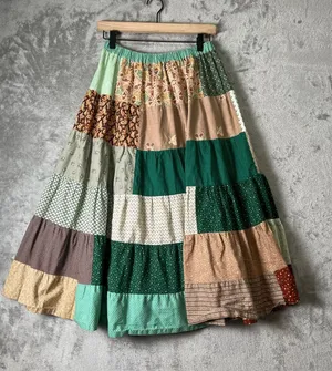 Vintage Homemade Patchwork Maxi Skirt Boho Prairie Cottagecore Peasant Tiered thumbnail 1