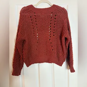 Altar'd State Britton Cable Sweater in red, XS thumbnail 3