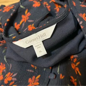 Garnet Hill Ruffle Crepe Floral Midi Dress Red Navy Size XL Cottage Boho thumbnail 11