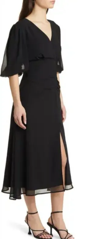 Chelsea28 Forget Me Not Gathered Waist Black Short Sleeve Dress Size XXL thumbnail 1