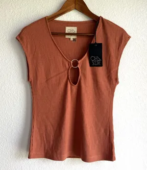 NWT Chaser Womens Shirt Burnt Orange Ribbed Sleeveless Keyhole Small thumbnail 1