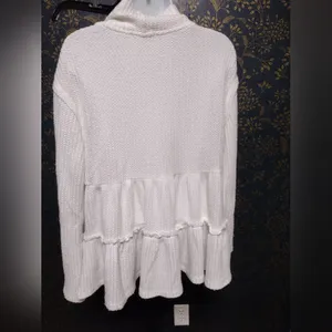 Altar'd State Cream Turtleneck Waffle Knit Sweater thumbnail 2