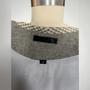 Vintage 90s Cropped Wool Blend Grey & Cream Pointed Lapel Gingham Check Blazer thumbnail 10