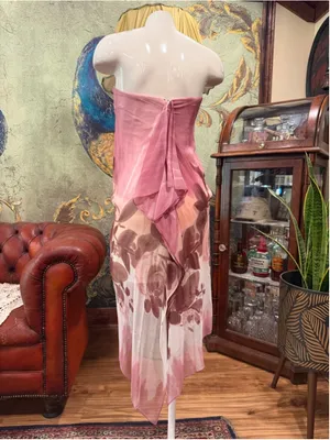 Rubber Ducky Silk Midi Dress Strapless Corset Bustier Asymmetrical Glam Pink Sma thumbnail 5