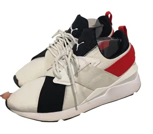 Puma Muse Maia Womens 8.5 White Black Red Streetwear 370316-01 Athleisure Shoes thumbnail 1