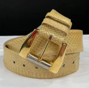 Dame Belt And Bag SKU 7929 Elegant Beige Snake Embossed Leather Belt Size L thumbnail 1